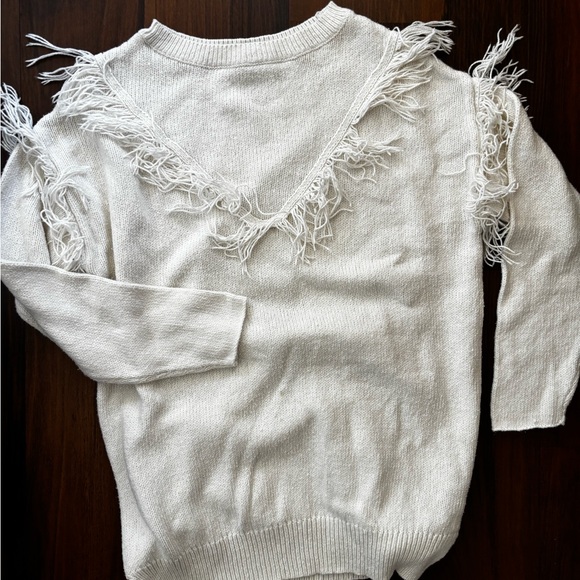 Wild Pearl Sweaters - Wild Pearl Ivory Fringed Sweater